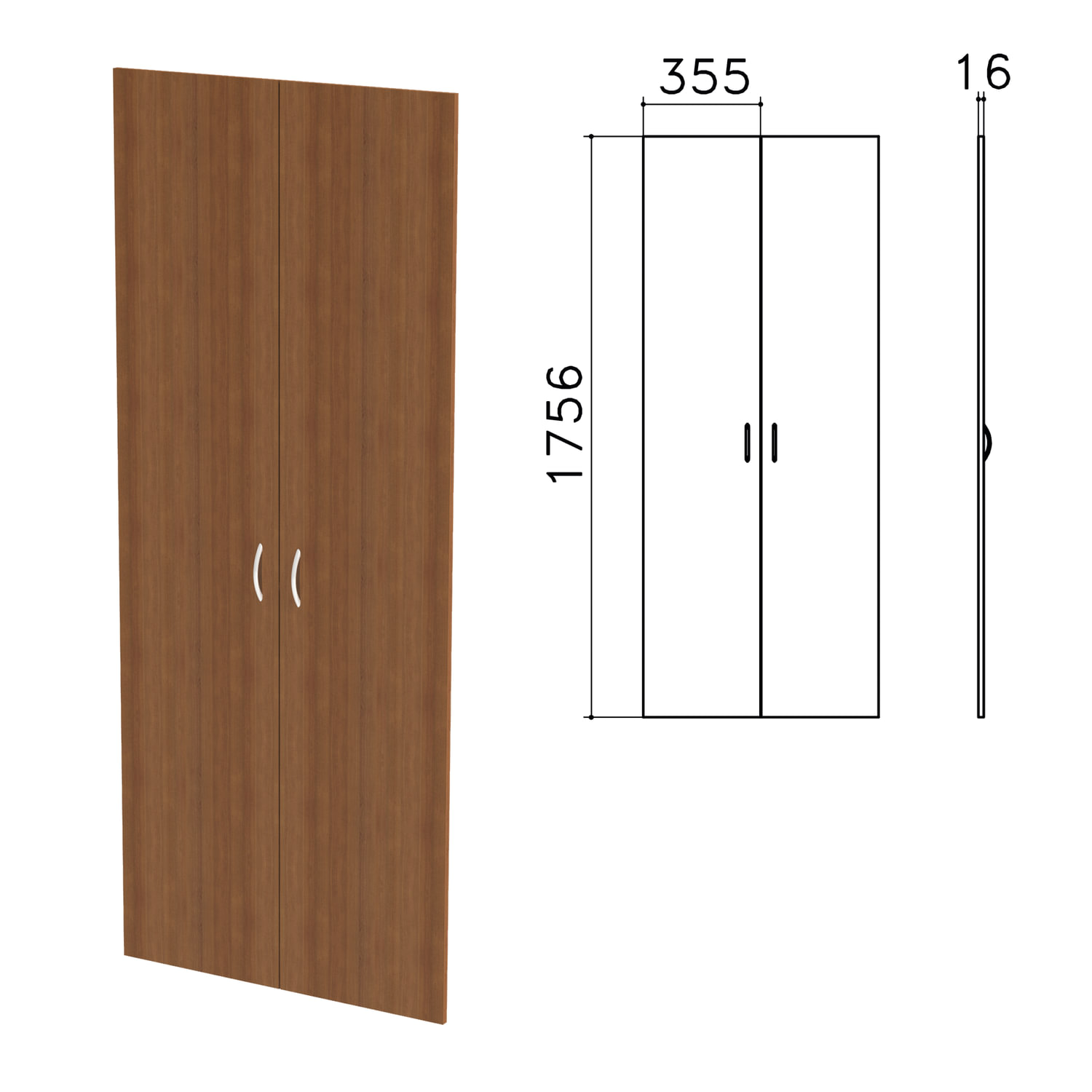 БЮДЖЕТ дверь лдсп высокая 2 шт, 355х16х1756 мм, орех французский
