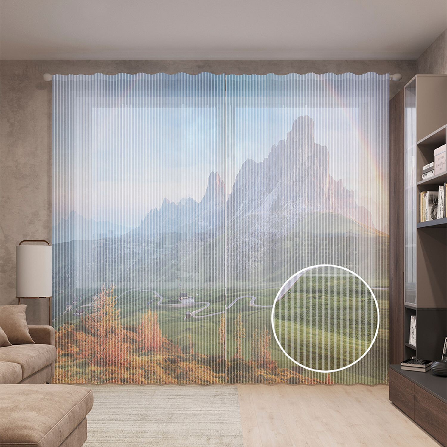 

Тюль вуаль на шторной ленте с принтом JoyArty "Полная радуга над горами", 310х265 см, Полная радуга над горами