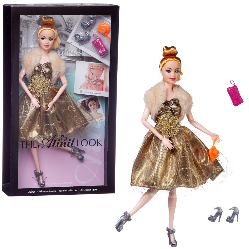 Кукла Junfa Atinil Модный показ в золотом платье с меховой накидкой 28см WJ-21561/золотое