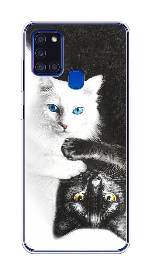 

Чехол на Samsung Galaxy A21s "Коты Инь-Янь", Черный;белый;голубой, 2100250-1