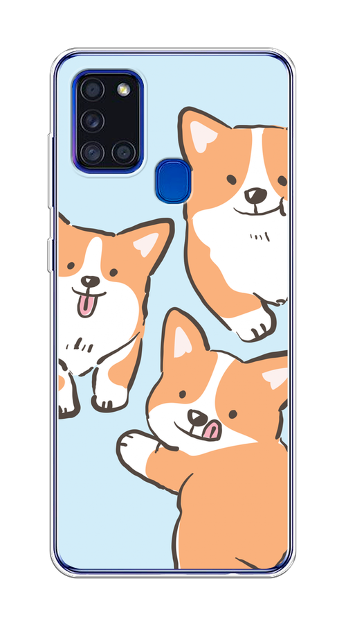 

Чехол на Samsung Galaxy A21s "Милые корги", Бежевый;голубой;коричневый, 2100250-1