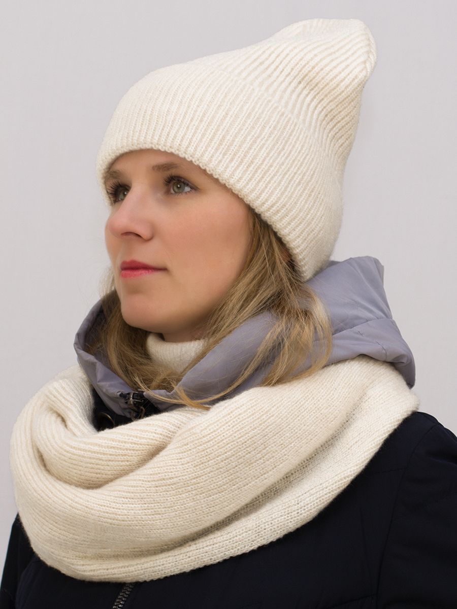 фото Компелкт (шапка+шарф) комплект женский lanacaps 22819919 молочный р.56-58