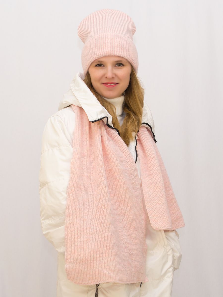 Комплект шапка и шарф женский LanaCaps 22819920 светло-розовый, р.56-58