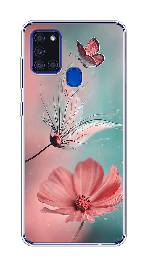 

Чехол на Samsung Galaxy A21s "Бабочка и цветок", Голубой;розовый, 2100250-1