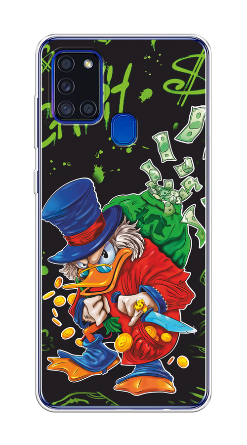 

Чехол на Samsung Galaxy A21s "Скрудж Макдак с мешком денег", Красный;синий;зеленый;черный, 2100250-1