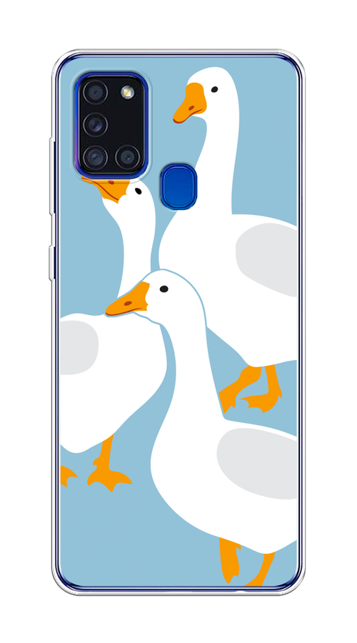 

Чехол на Samsung Galaxy A21s "Гусиное трио", Голубой;белый;серый;желтый, 2100250-1