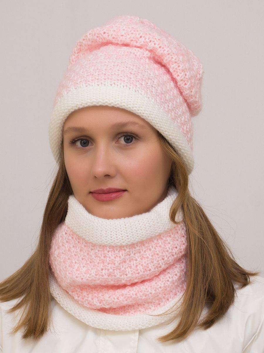 Комплект шапка и снуд женский LanaCaps 22119820 светло-розовый, р.56-58