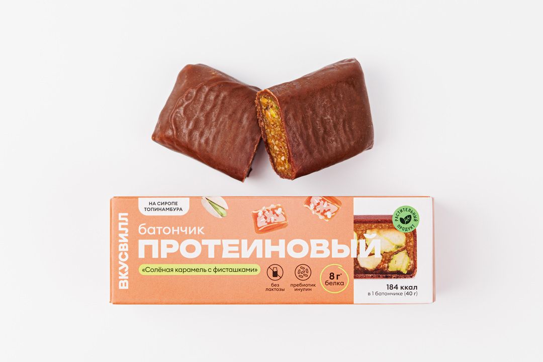 

Батончик ВкусВилл шоколадный протеиновый Соленая карамель с фисташками 40 г