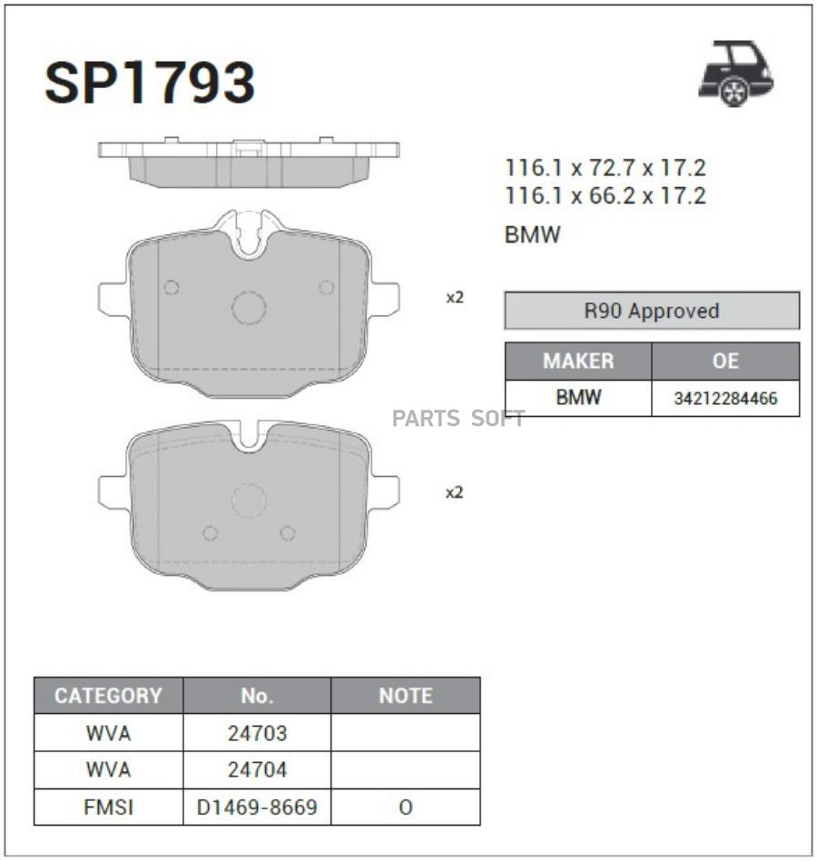 Тормозные колодки Sangsin brake задние SP1793