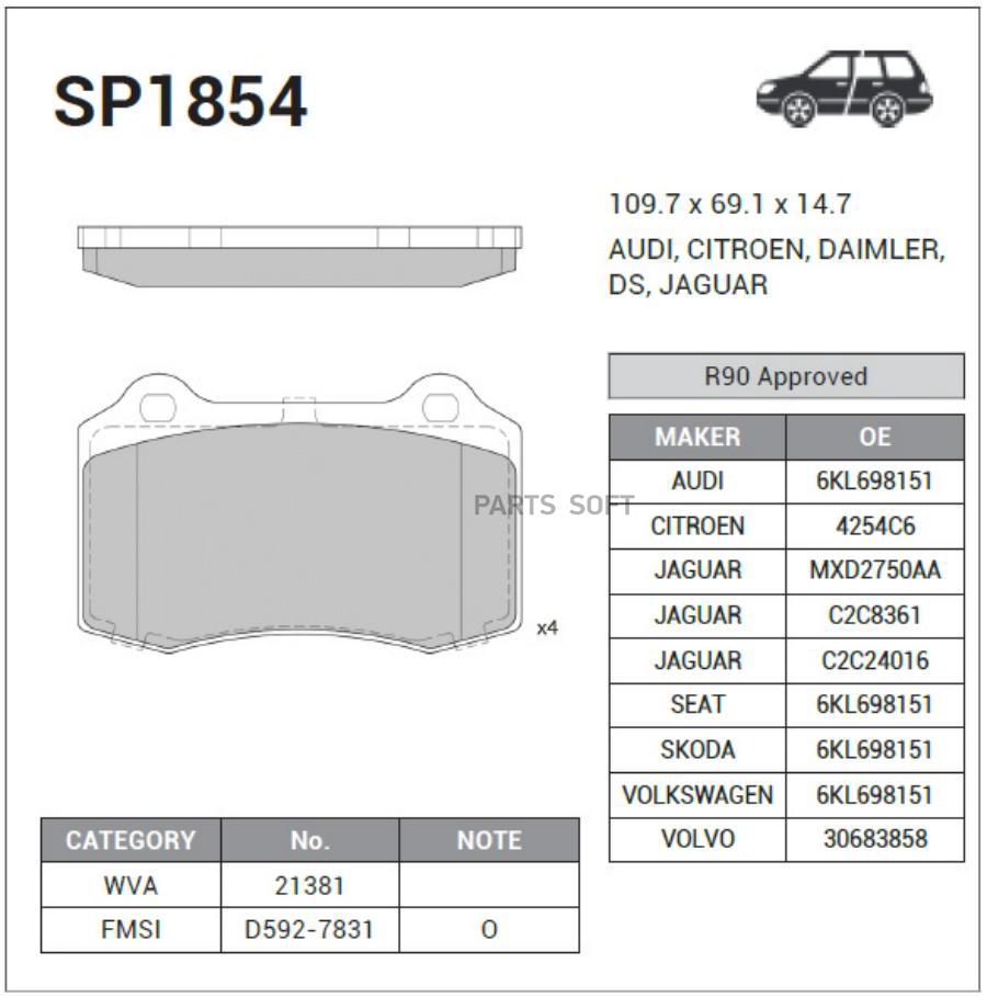 

Тормозные колодки Sangsin brake SP1854, SP1854