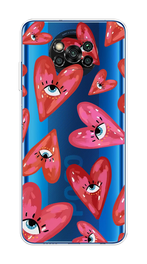 

Чехол на Xiaomi Poco X3/X3 Pro "Сердечки с глазами", Коричневый;красный;розовый, 39250-1