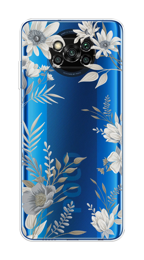 

Чехол на Xiaomi Poco X3/X3 Pro "Цветы сепия", Серый;прозрачный;зеленый;белый, 39250-1