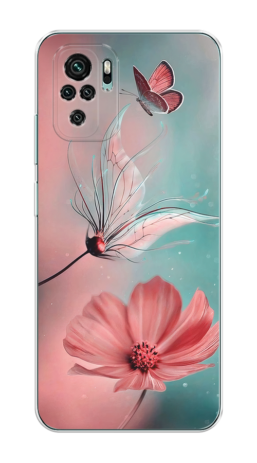 

Чехол на Xiaomi Redmi Note 10 "Бабочка и цветок", Голубой;розовый, 39750-1