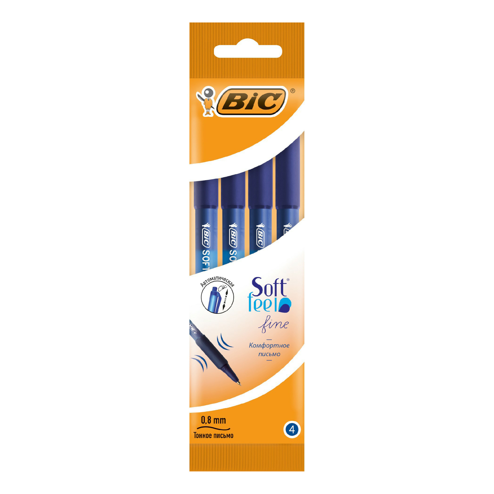 

Набор шариковых ручек Bic Soft Feel Fine пишущий узел 0,8 мм цвет чернил синий 4 шт