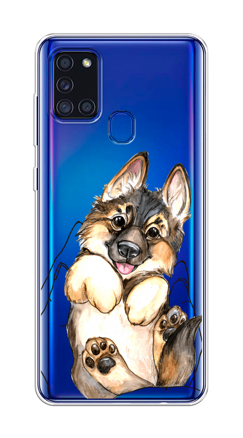 

Чехол на Samsung Galaxy A21s "Овчарка в ладошках", Серый;бежевый;белый, 2100250-1