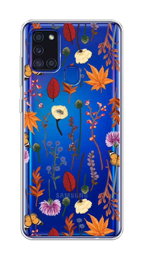 

Чехол на Samsung Galaxy A21s "Orange Purple flowers", Оранжевый;красный;розовый;желтый;прозрачный, 2100250-1