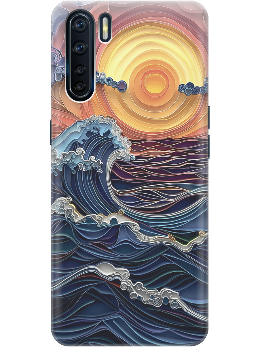 

Силиконовый чехол на Oppo A91/Reno3 с принтом "Волны на закате", Прозрачный;оранжевый;синий, 726148810