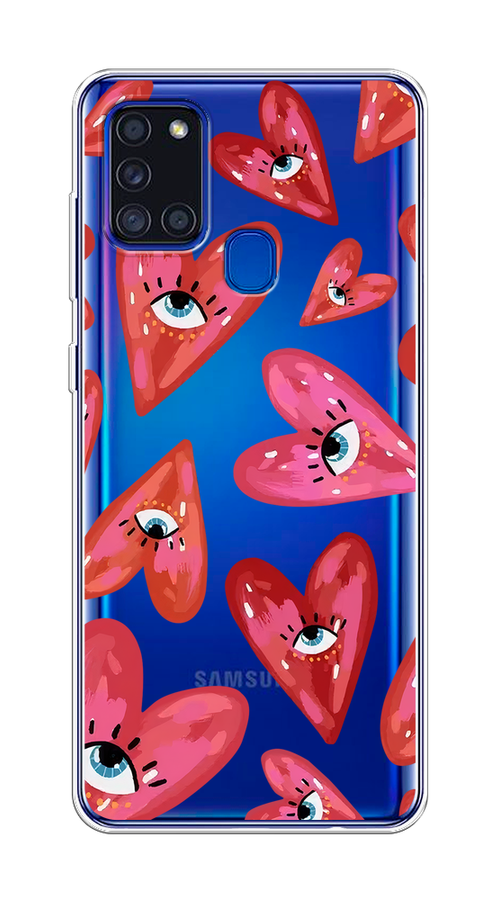 

Чехол на Samsung Galaxy A21s "Сердечки с глазами", Коричневый;красный;розовый, 2100250-1