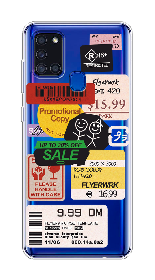 

Чехол на Samsung Galaxy A21s "Коллаж из наклеек", Красный;желтый;зеленый;белый, 2100250-1