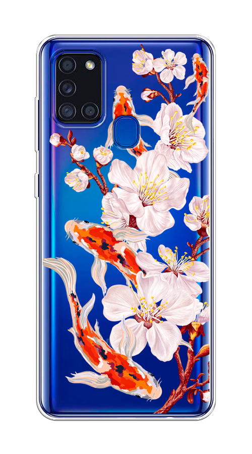 

Чехол на Samsung Galaxy A21s "Карпы и сакура", Оранжевый;розовый;бежевый;прозрачный, 2100250-1