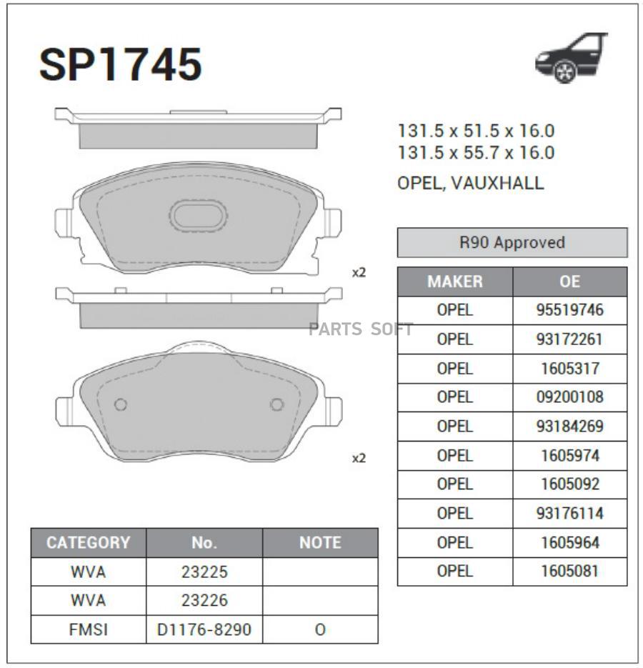 

Колодки дисковые передние \ Opel Corsa 1.0-1.7DTi 00-01 HI-Q SP1745, SP1745