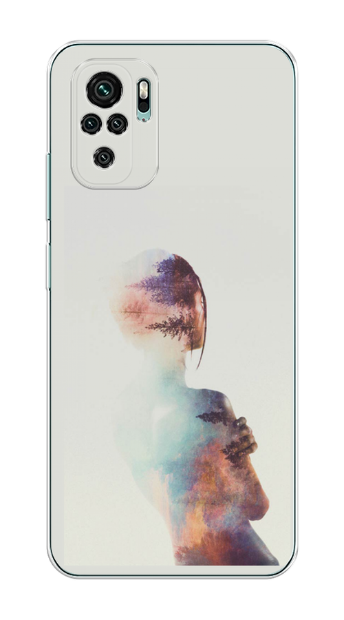 

Чехол на Xiaomi Redmi Note 10 "Девушка-лес", Розовый;голубой;серый, 39750-1