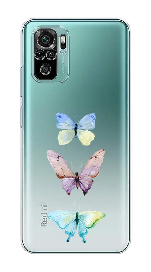 

Чехол на Xiaomi Redmi Note 10 "Акварельные бабочки", Бирюзовый;розовый, 39750-1