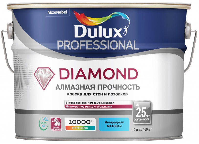 Краска алмазная для стен и потолков матовая Dulux Diamond краска симфония евро баланс 2 супер
