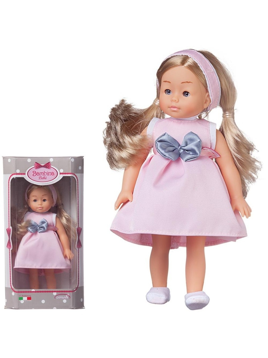 Кукла Dimian Bambina Bebe 20 см в розовом платье с серым бантом BD1652-M37/w(2)