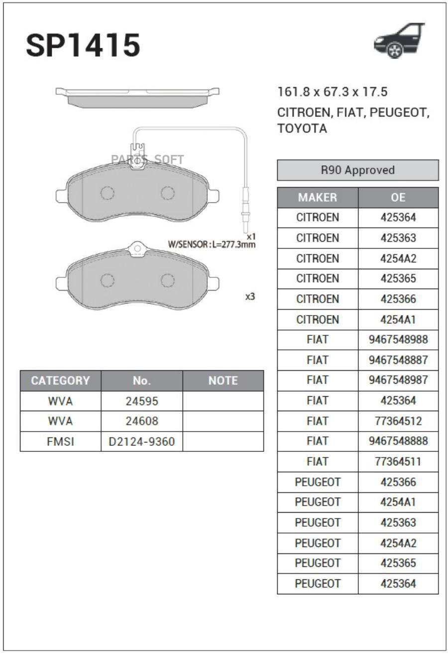 

Тормозные колодки Sangsin brake передние SP1415, SP1415