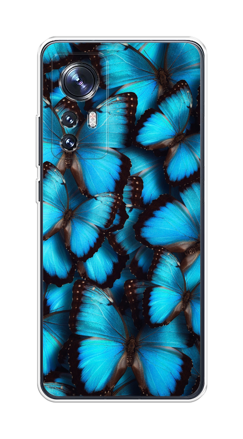 

Чехол на Xiaomi 12/12X/12S "Тропическая бабочка 2", Голубой;черный, 316050-1