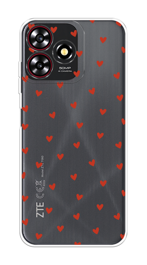 

Чехол на ZTE Blade A73 4G/V50 Smart "Red hearts", Красный;прозрачный, 136450-1
