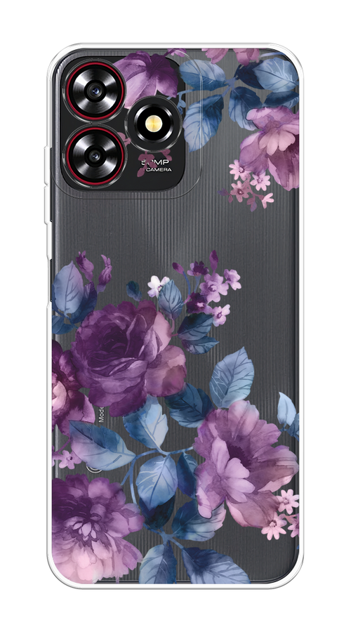 

Чехол на ZTE Blade A73 4G/V50 Smart "Purple Blossoms", Синий;фиолетовый, 136450-1