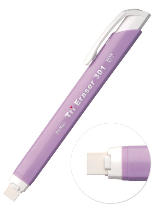 фото Ластик в пластиковом футляре penac tri eraser, фиолетовый