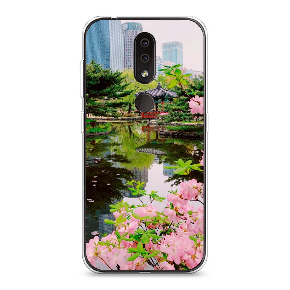 

Чехол на Nokia 4.2 "Сакура возле озера", Зеленый;розовый;голубой, 122550-2