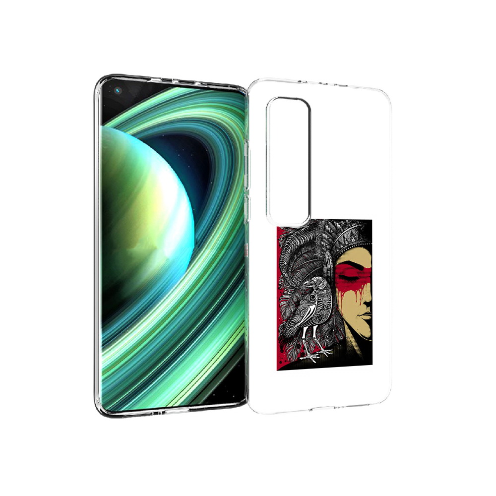 

Чехол MyPads Tocco для Xiaomi Mi 10 Ultra девушка с вороном в абстракции, Прозрачный, Tocco