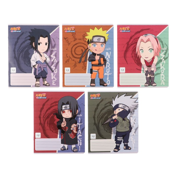 

Тетрадь 12 л в линейку на скрепке Naruto, ВД-лак, блок офсет, МИКС