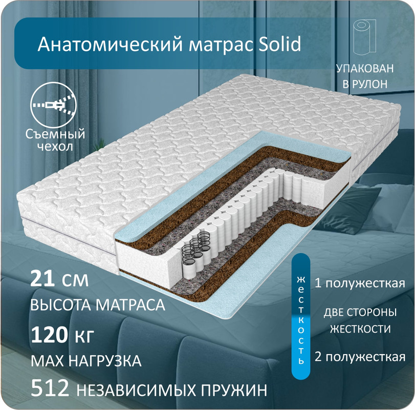 

Анатомический матрас Anriz, Solid 150-200, Белый, Solid