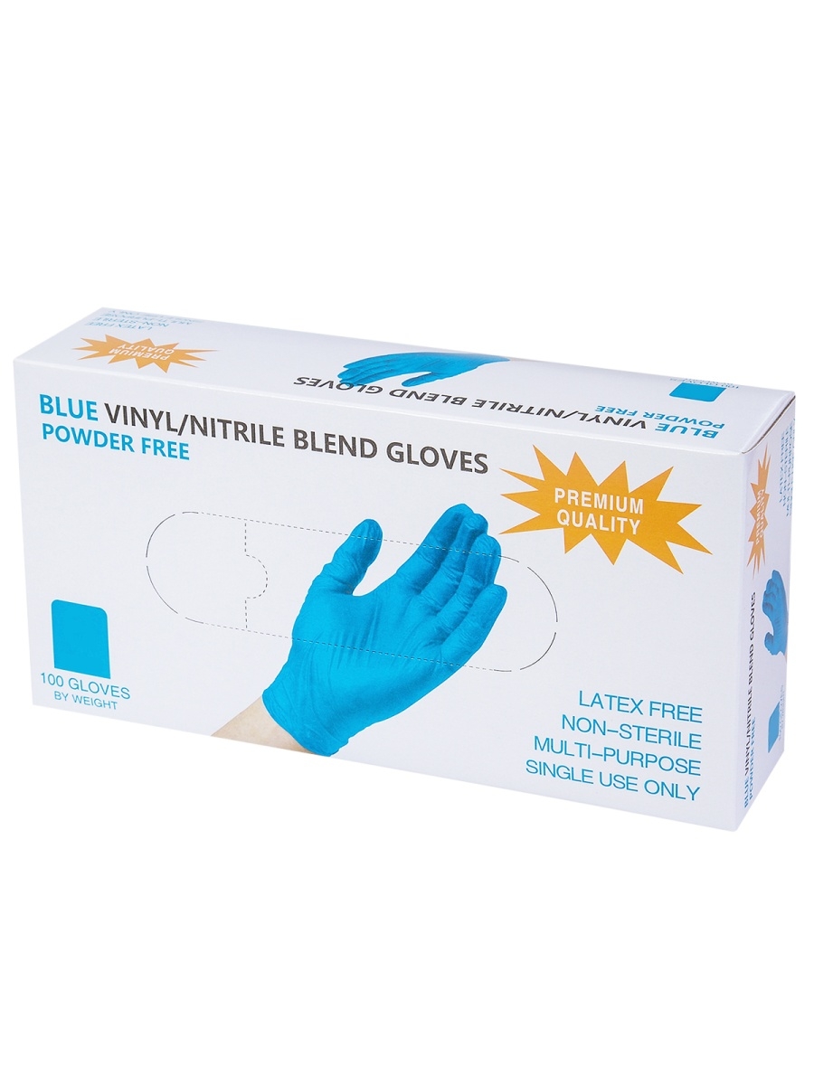 Перчатки Wally Plastic нитриловые и виниловые синий р. L 100 шт.