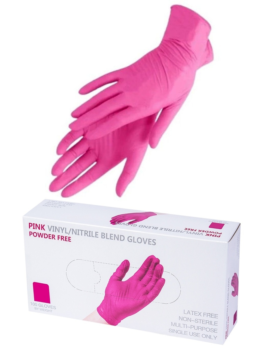 Перчатки нитриловые и виниловые Wally Plastic, размер M, 100 шт (50 пар), розовые