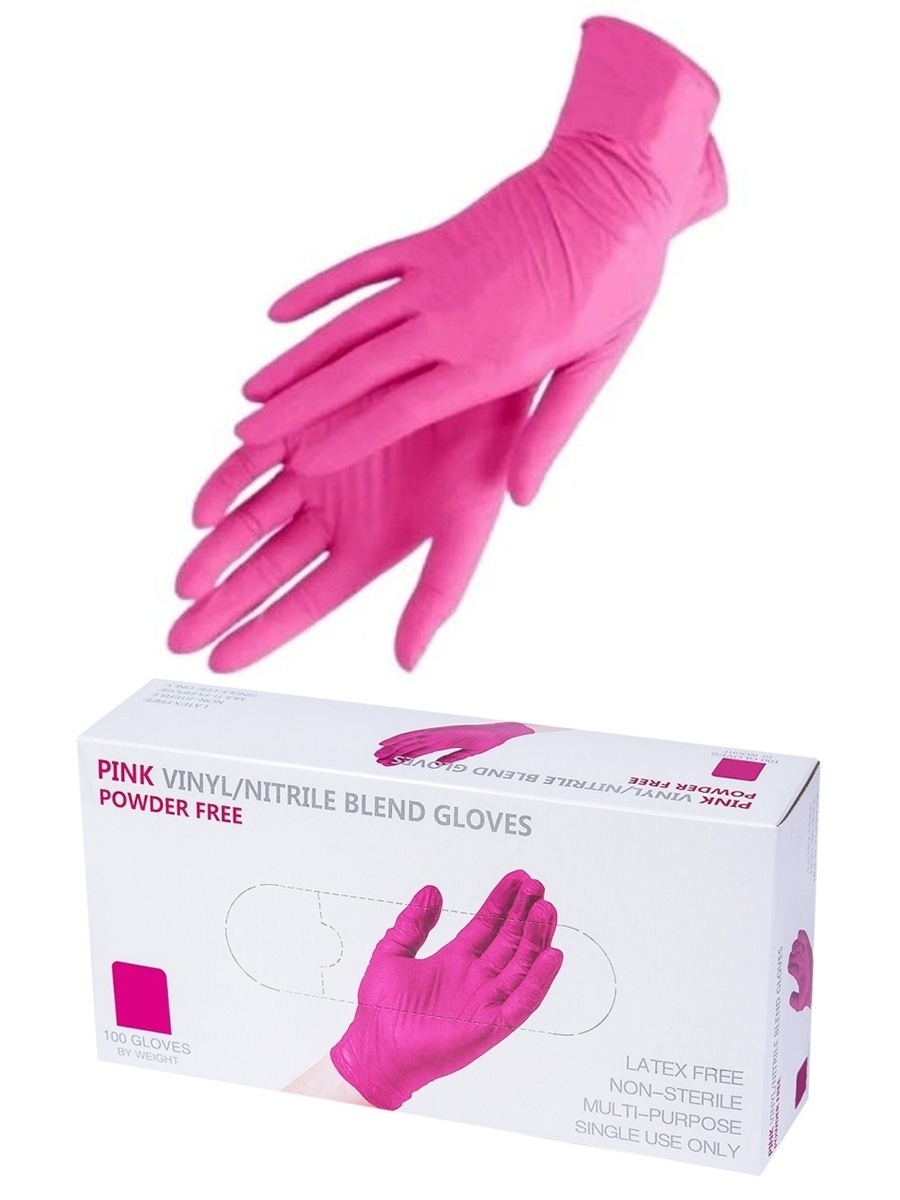 Перчатки нитриловые и виниловые Wally Plastic, размер S, 100 шт (50 пар), розовые
