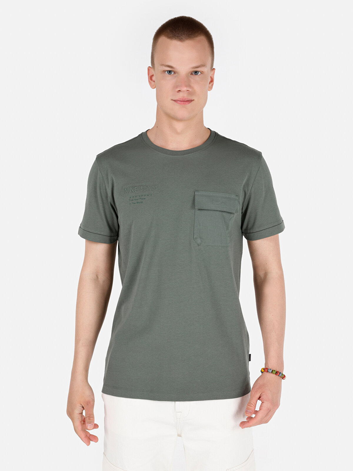 

Футболка мужская Colin's CL1068837 хаки XL, CL1068837