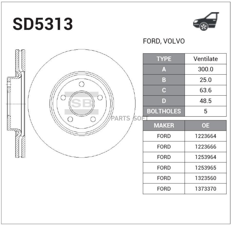 

Диск тормозной передний FORD FOCUS II/III (спорт пакет) SD5313 SANGSIN, SD5313