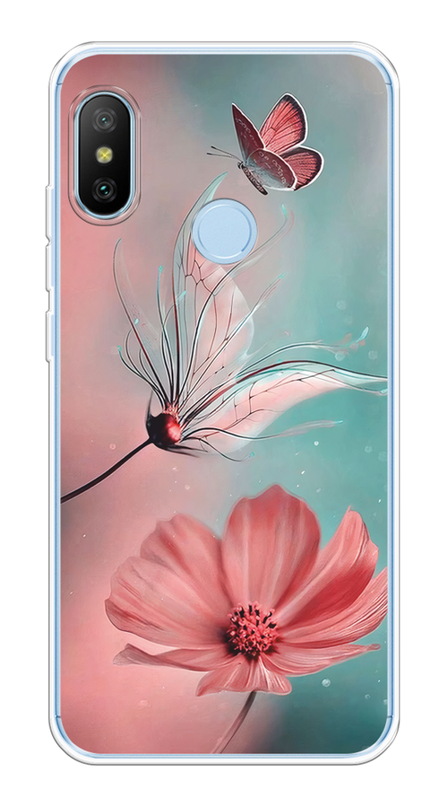 

Чехол на Xiaomi Redmi 6 Pro/6 Plus/Mi A2 Lite "Бабочка и цветок", Голубой;розовый, 34050-1
