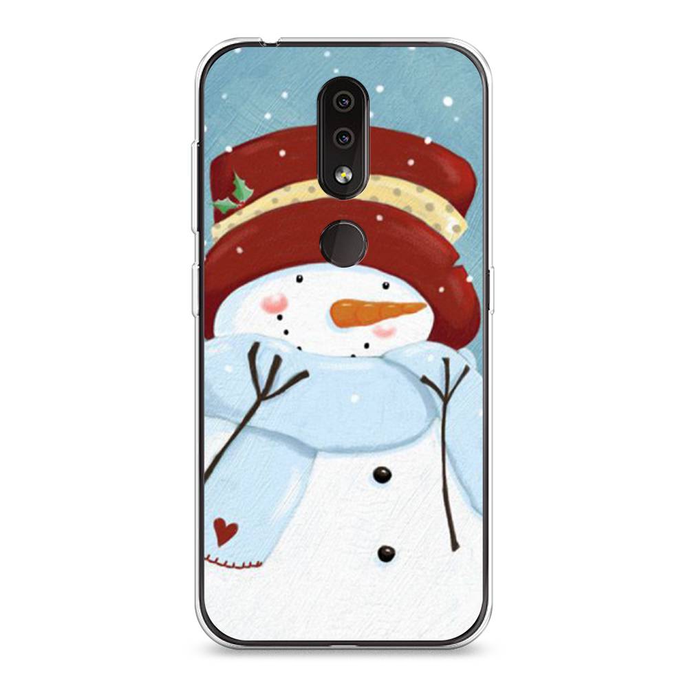 

Чехол на Nokia 4.2 "Застенчивый снеговик", Голубой;белый;красный, 122550-5
