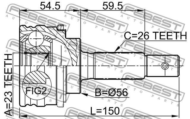 

Шрус Наружный 23X56X26 (Toyota Corsa / Tercel El50 1994-1999), 0110037 Febest 0110-037