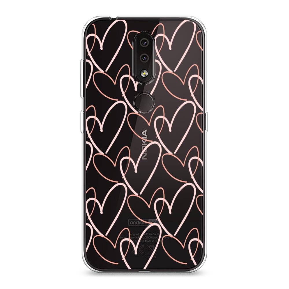 

Чехол на Nokia 4.2 "Узор из сердечек", Розовый;бежевый, 122550-6