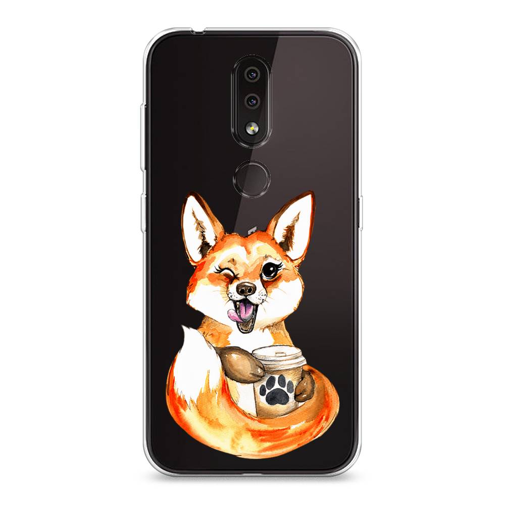 

Чехол на Nokia 4.2 "Подмигивающая лиса с кофе", Оранжевый;белый;коричневый, 122550-4