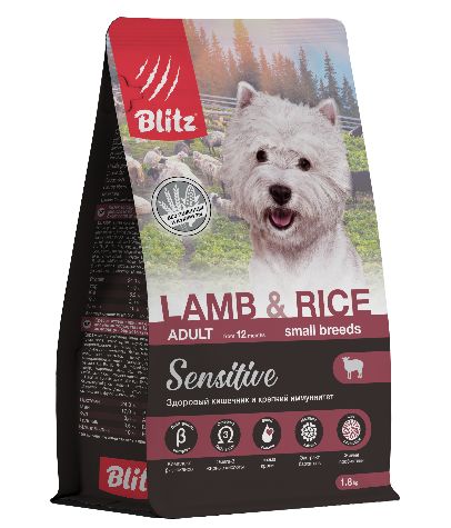 BLITZ ADULT SMALL BREEDS LAMB & RICE корм для собак с ягненком и рисом 1,8 кг