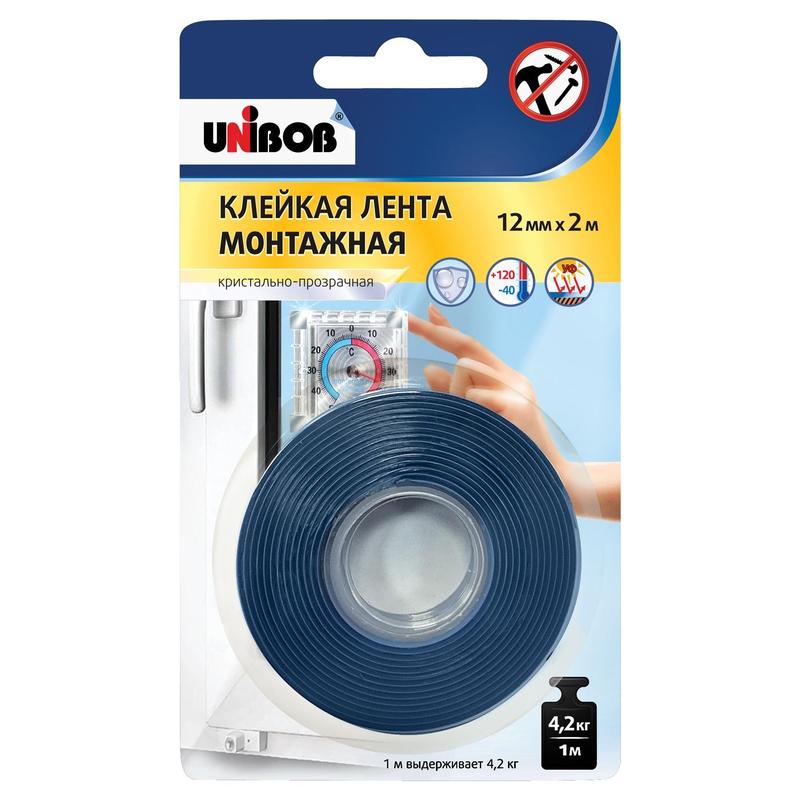 

Клейкая лента для светопрозрачных конструкций Unibob 854627 прозрачная 12 мм x 2 м, Прозрачный, Unibob